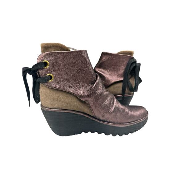 Fly London Women's YAMA Wedge Boots Leather / Suede Lace Up Heel Size 6.5 / 37 - Picture 9 of 12